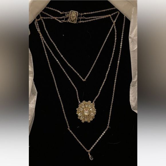 Jewelry by Nola Triple Strand Necklace with Antique Reproduction Brooch - Picture 2 of 2